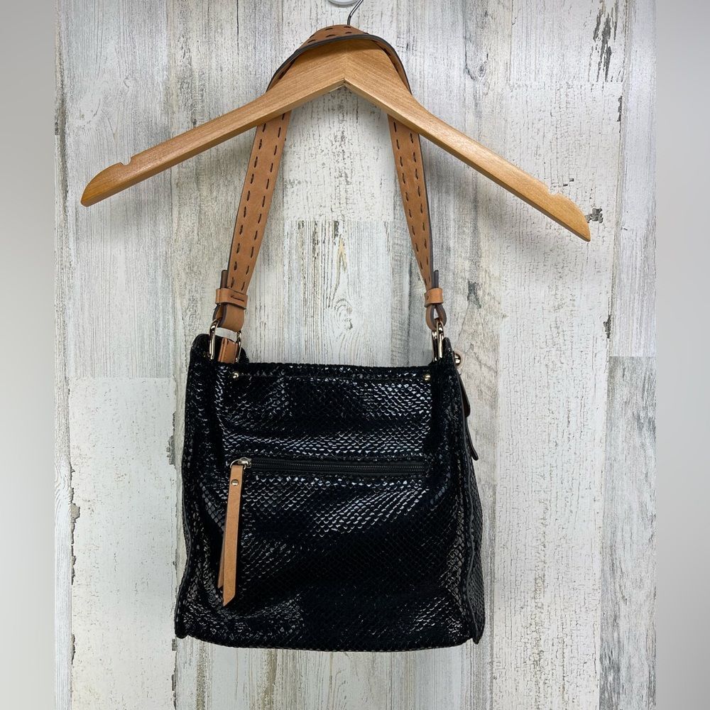 Sondra Roberts Squared Black Metallic Scale Textured Shoulder Bag Purse - Picture 3 of 9